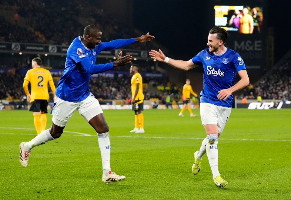 Everton players celebrating a goal.