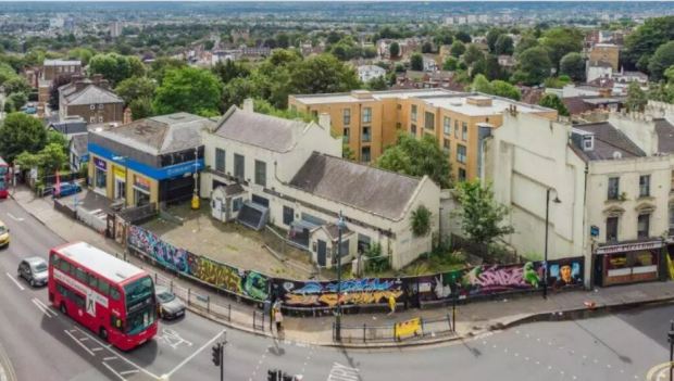 Aerial view of the Grape and Grain pub in Crystal Palace.