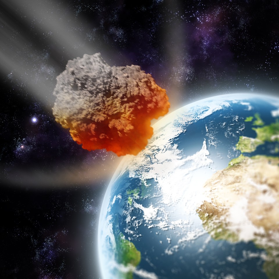 Illustration of an asteroid colliding with Earth.