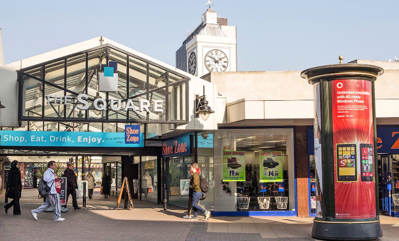 The Square shopping center entrance.
