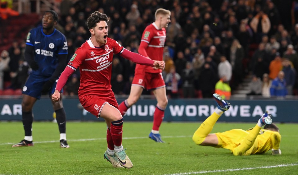 Middlesbrough's Hayden Hackney celebrates scoring a goal.