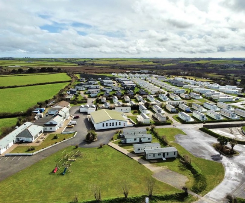 Aerial view of Newperran Holiday Park in Cornwall.