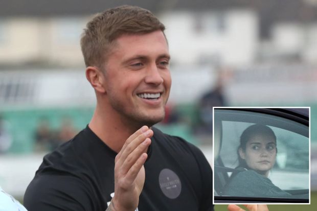 An image collage containing 2 images, Image 1 shows Dan Osborne at a charity football match, Image 2 shows Jacqueline Jossa driving a car without her wedding ring