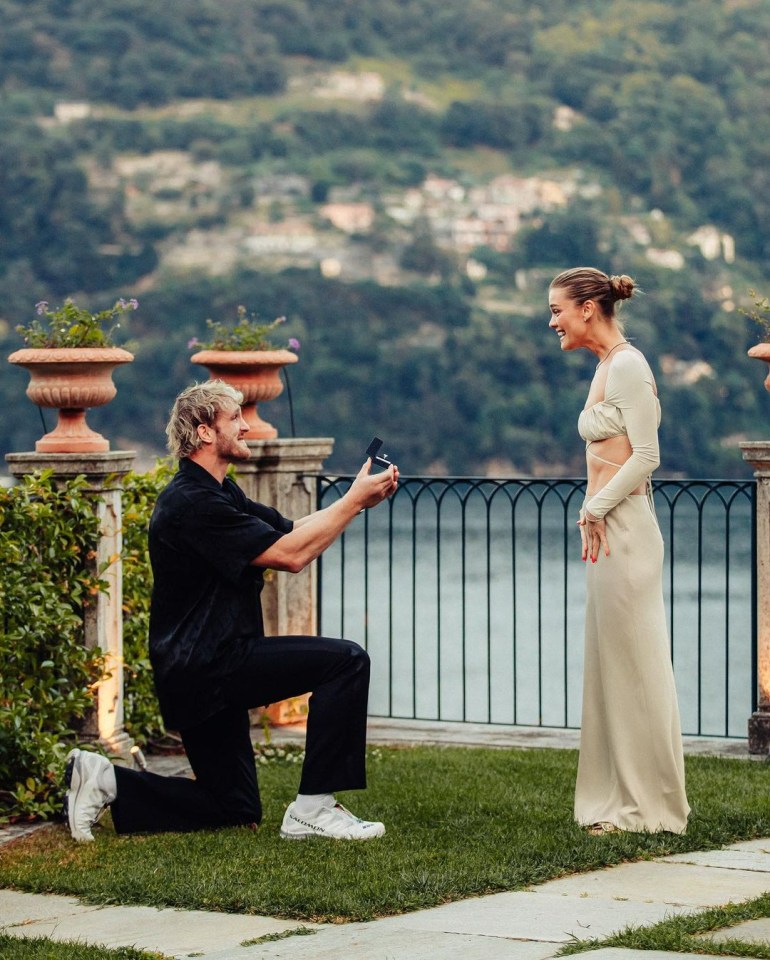 Logan Paul proposing to Nina Agdal.