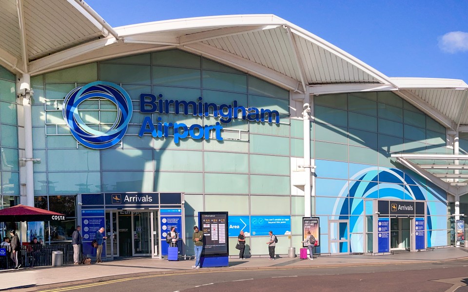 Exterior of Birmingham Airport arrivals area.