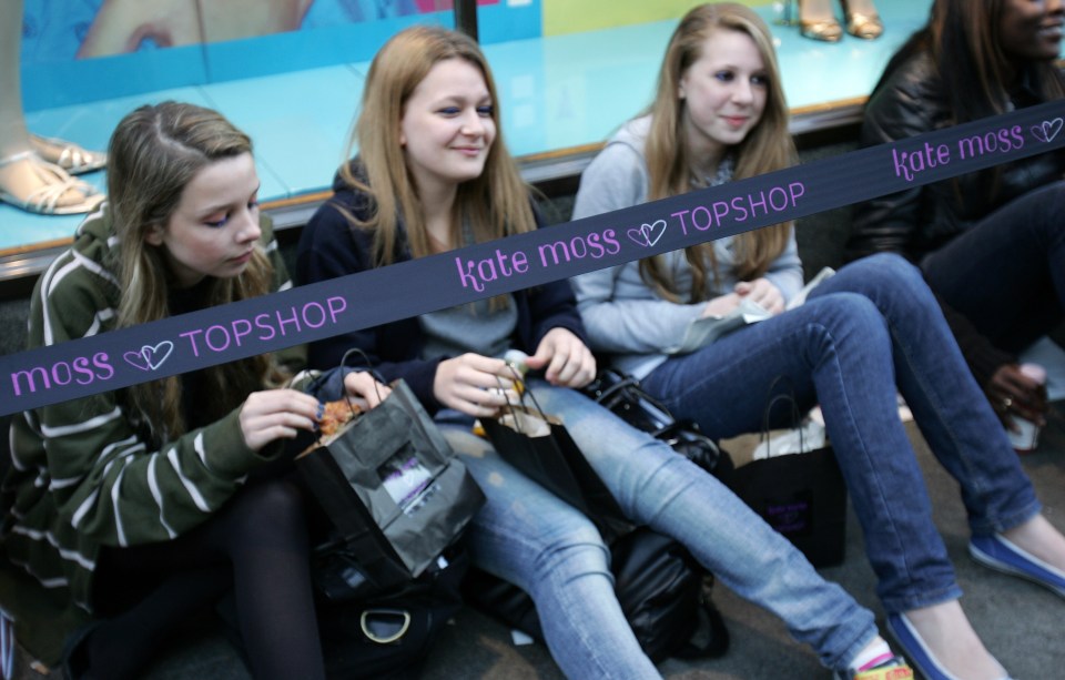People queueing for the Kate Moss Topshop collection launch.