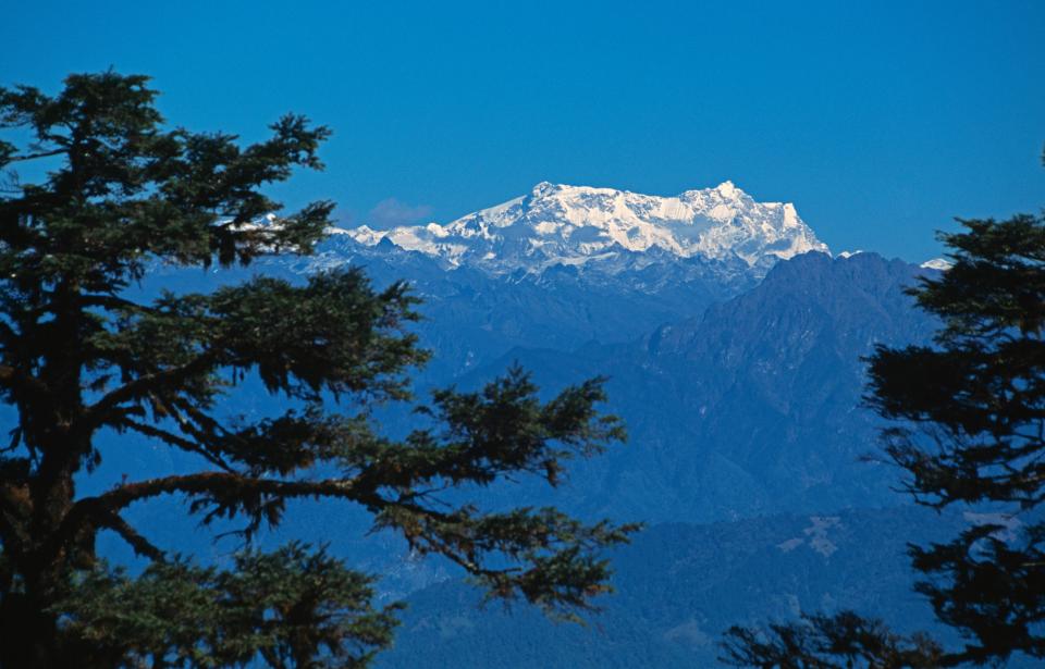 Gangkhar Puensum, the highest peak in Bhutan, viewed from Dochula Pass.