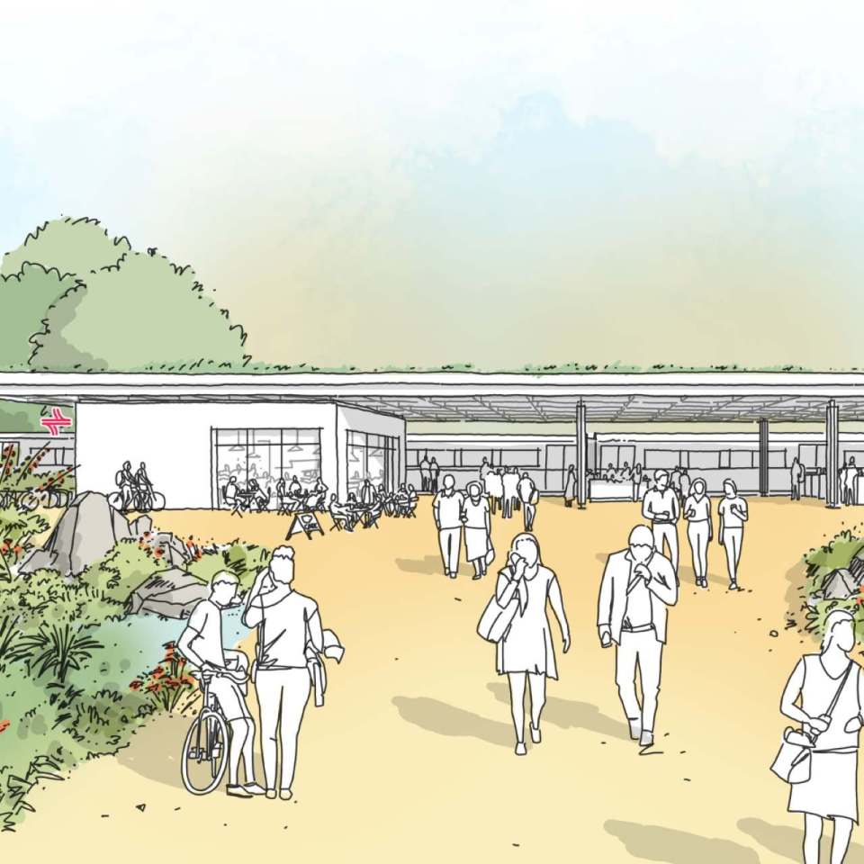 Illustration of plans for a new Shrewsbury railway station.