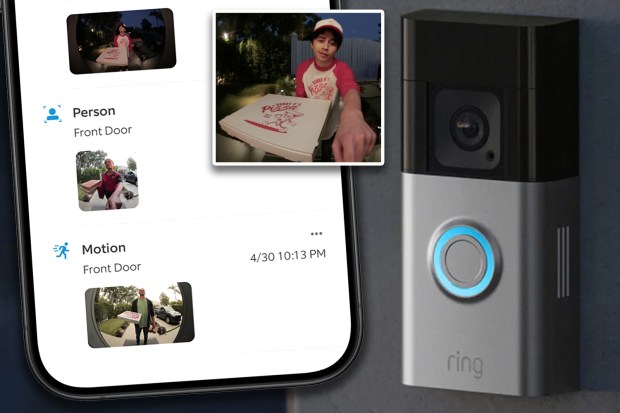 Ring doorbell app showing pizza delivery notifications.