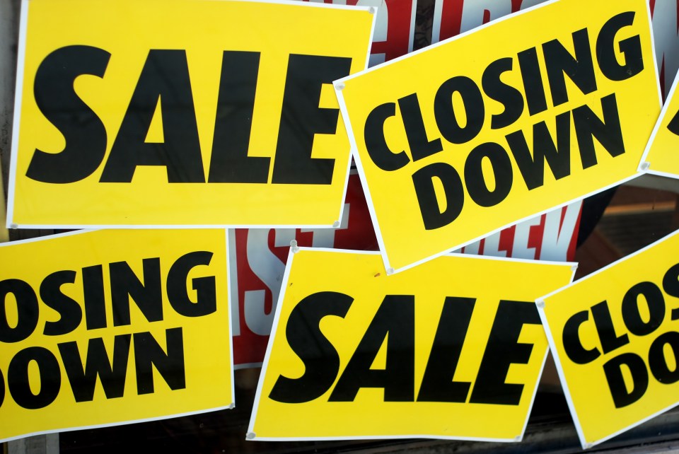 Collage of yellow sale and closing down signs.