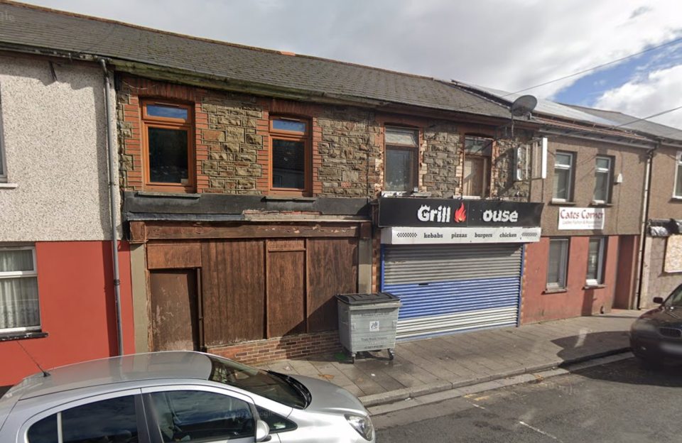 Boarded-up shops in Maerdy, Wales.