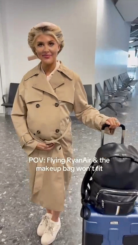 Video grab of a woman pretending to be pregnant to avoid paying airline baggage fees.