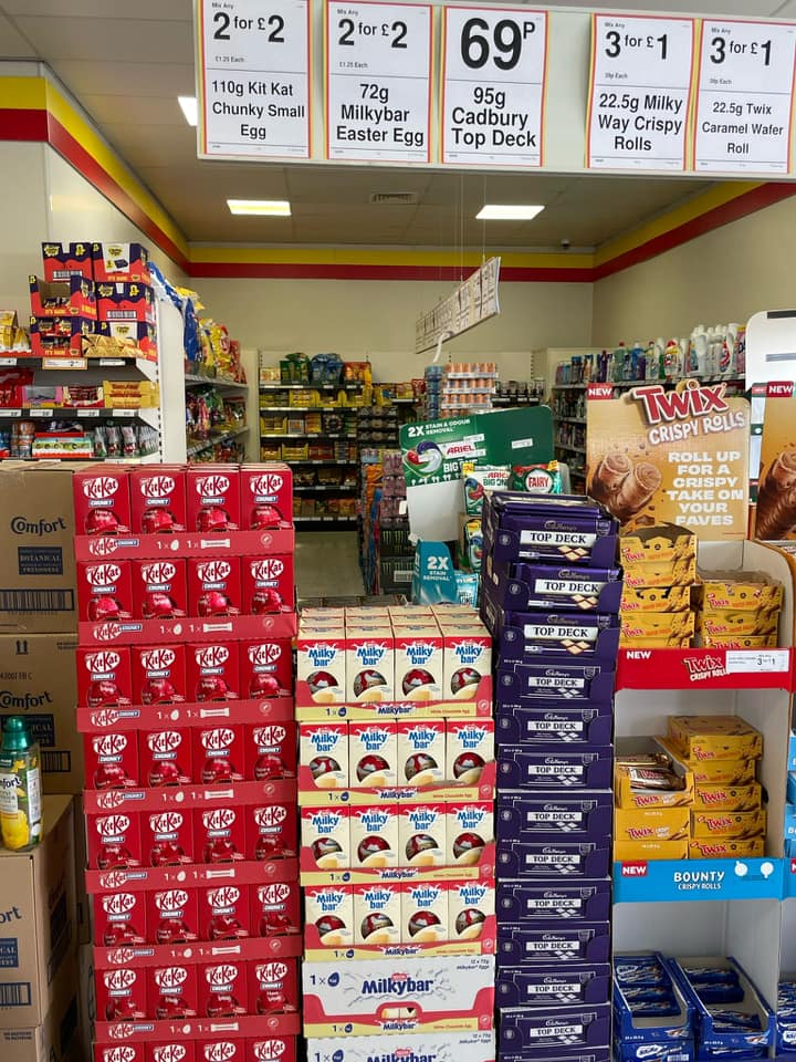 Farmfoods Easter candy and chocolate sale.