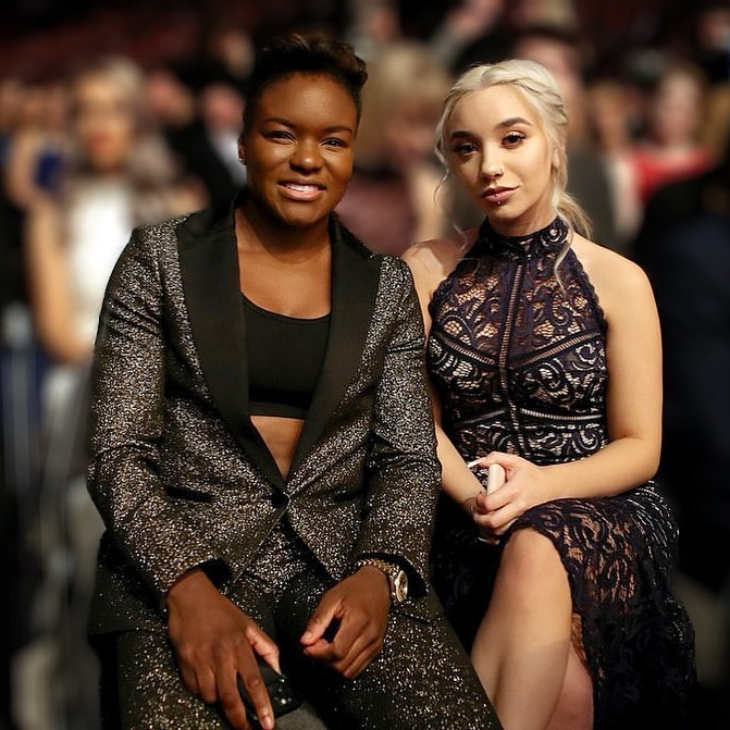 Nicola Adams and Ella Baig sitting together.