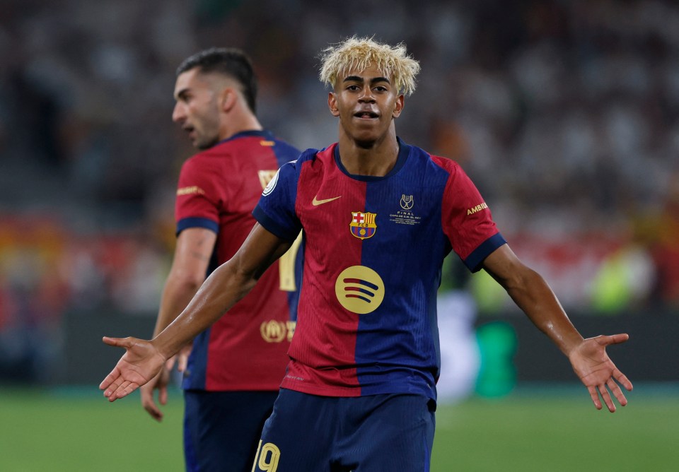Lamine Yamal of FC Barcelona celebrating a goal.