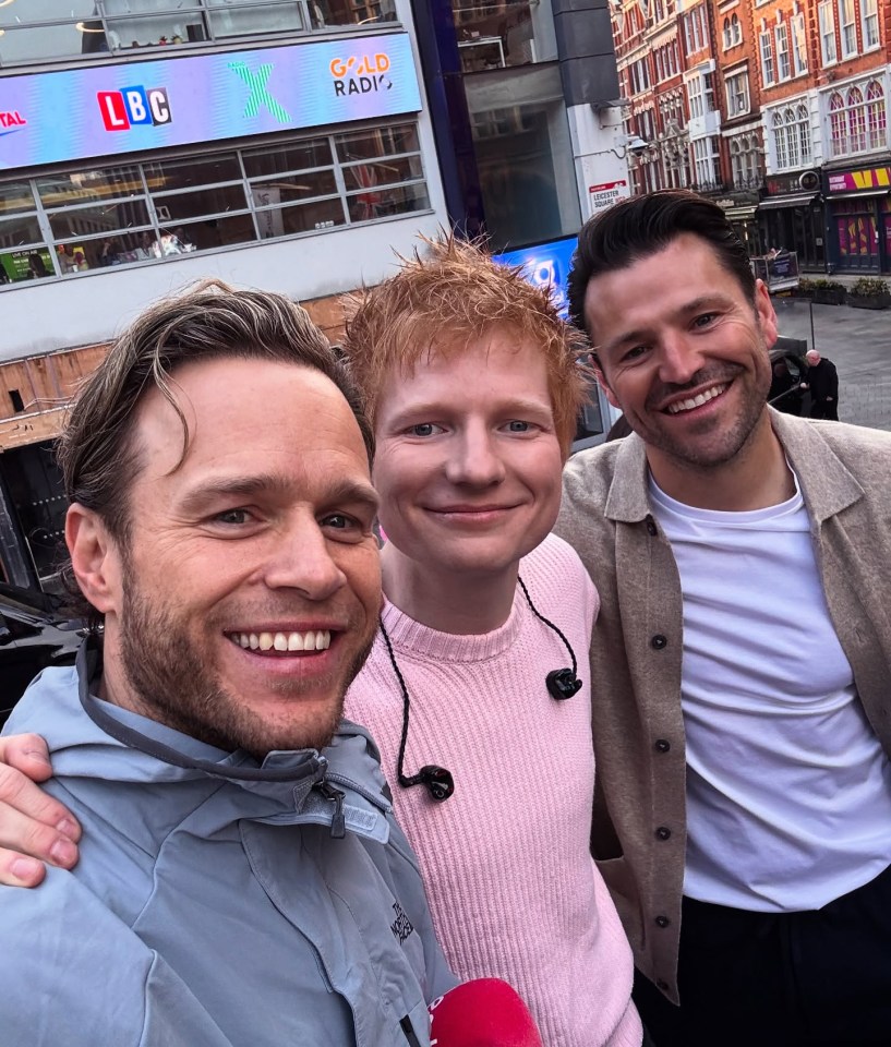 Olly Murs, Ed Sheeran, and Mark Wright together.