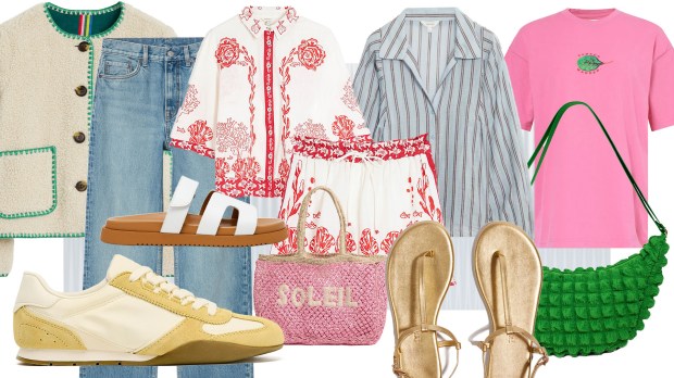 Collage of women's summer clothing and accessories.