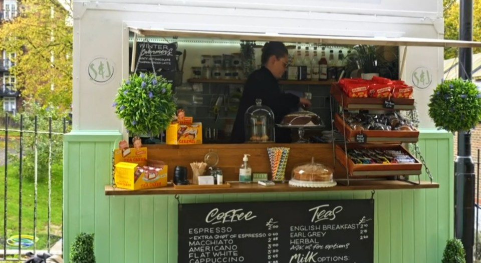 Coffee and tea cart with barista.