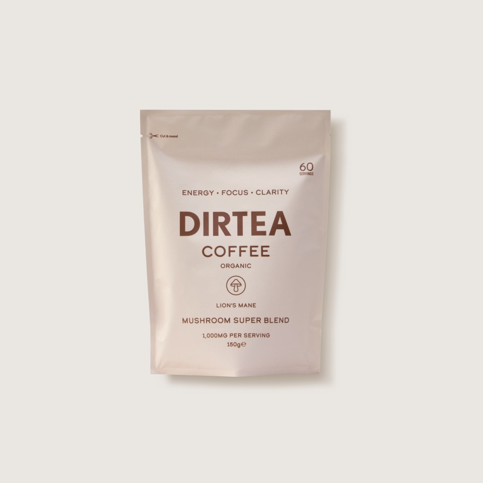 Package of Dirtea organic coffee with lion's mane mushroom super blend.