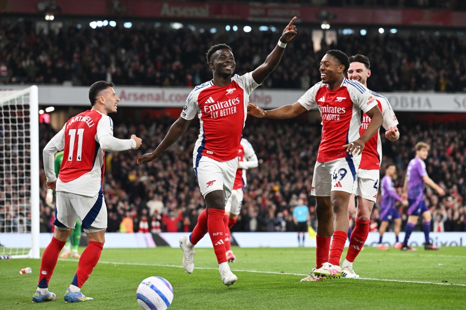 Arsenal players celebrating a goal.