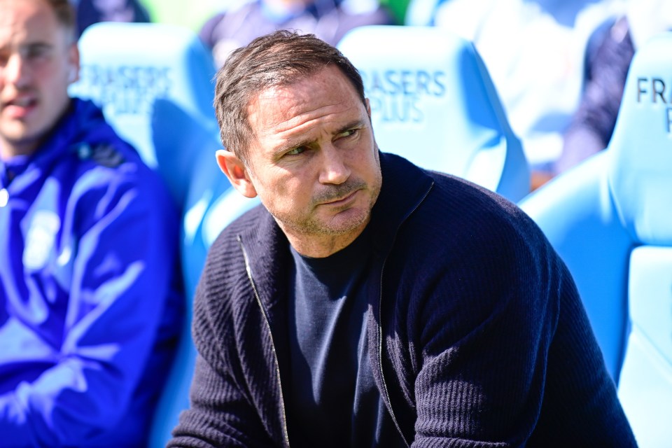 Frank Lampard, Coventry City manager, sits in the stands.