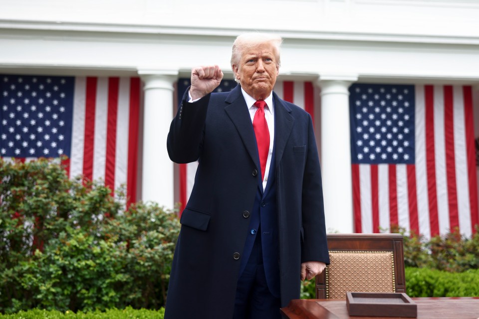 President Trump gestures in the Rose Garden at the White House.