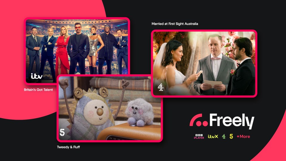Illustration of TV show and children's program selections available on Freely.