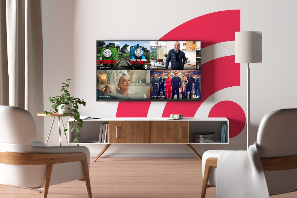 TV screen displaying various shows.