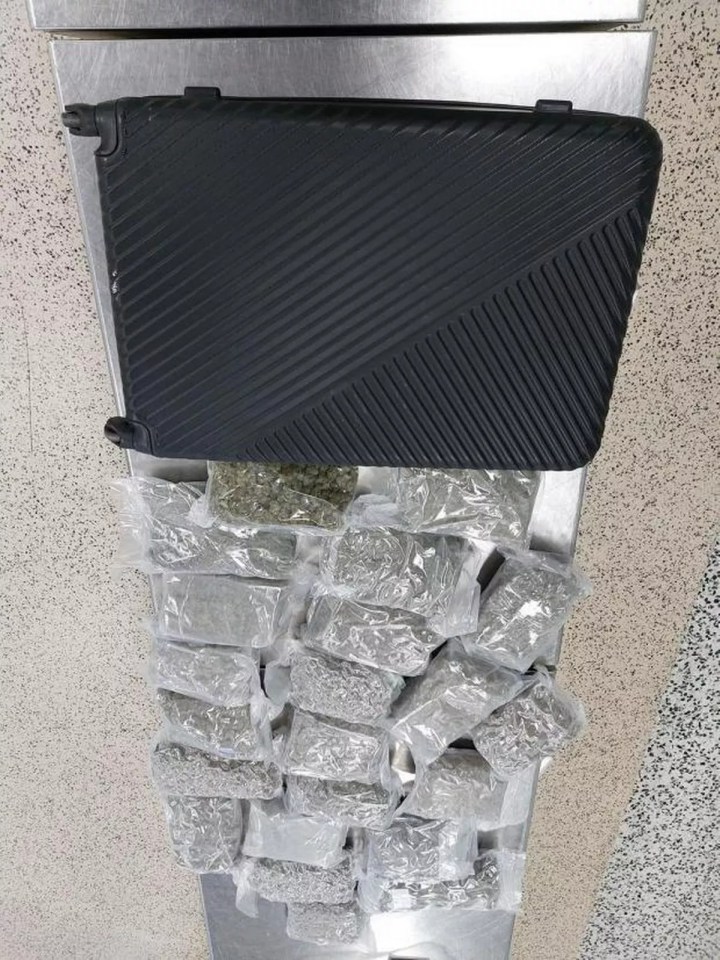 Suitcase with numerous bags of cannabis.