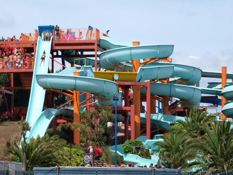 Water park with multiple slides.