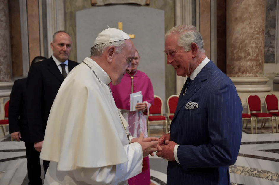 Pope Francis and King Charles III meeting.
