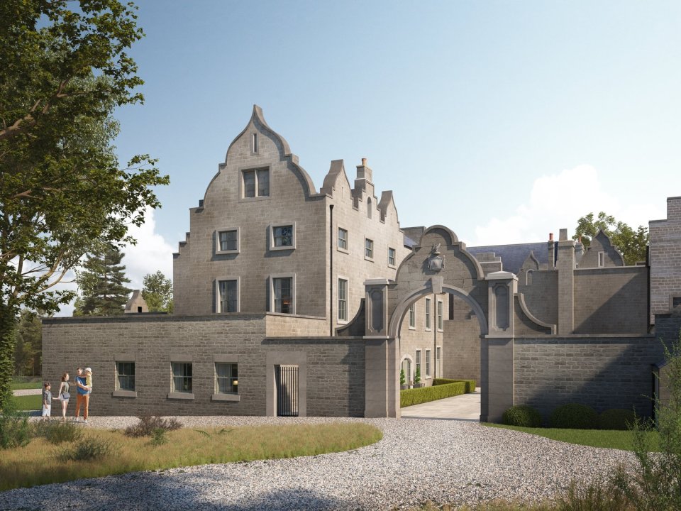 Illustration of a 400-year-old estate being transformed into luxury flats.