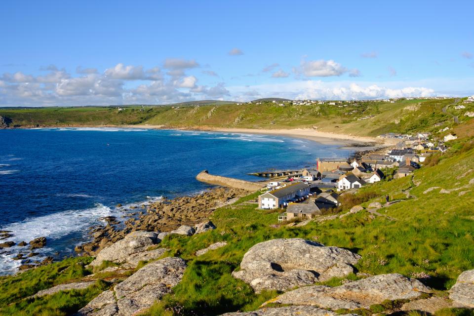 Aerial view of Sennen Cove, Cornwall.