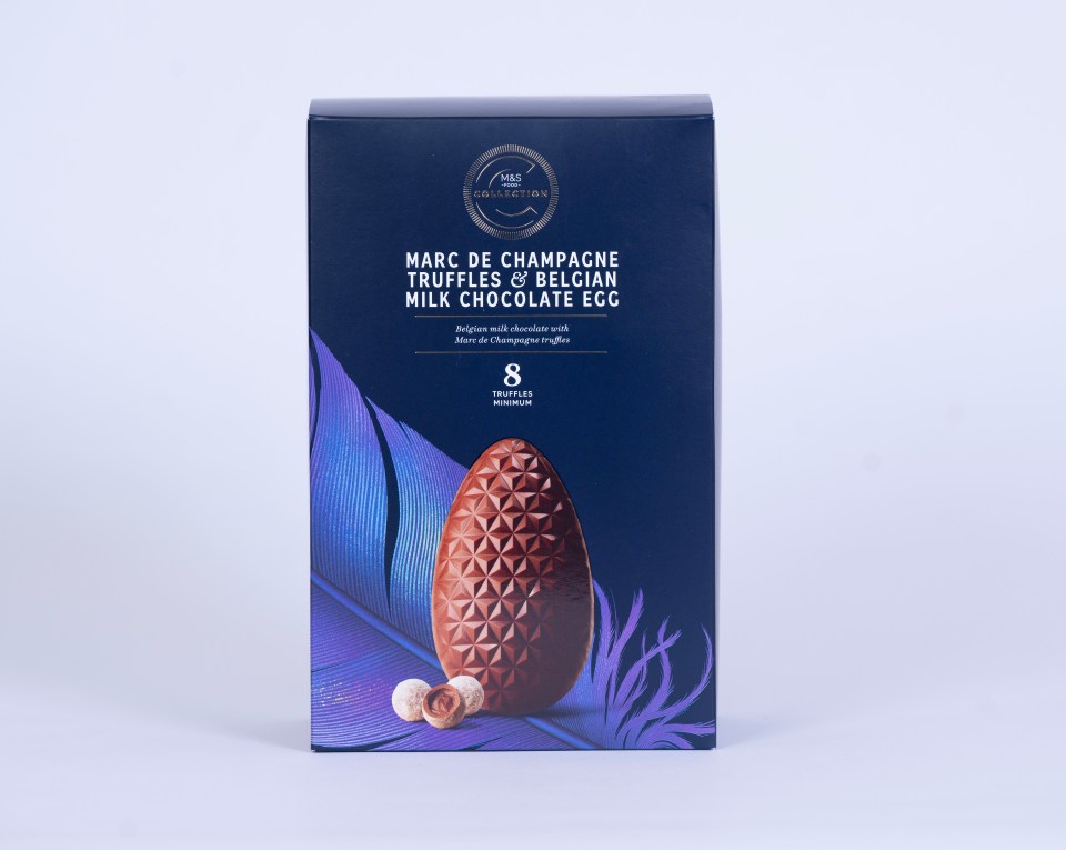 Box of Marc de Champagne truffles and Belgian milk chocolate Easter egg.
