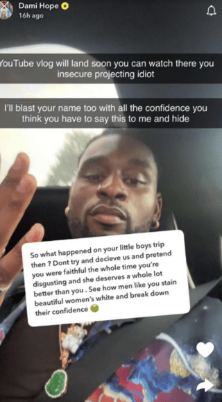 Screenshot of a man’s angry social media post accusing someone of cheating.