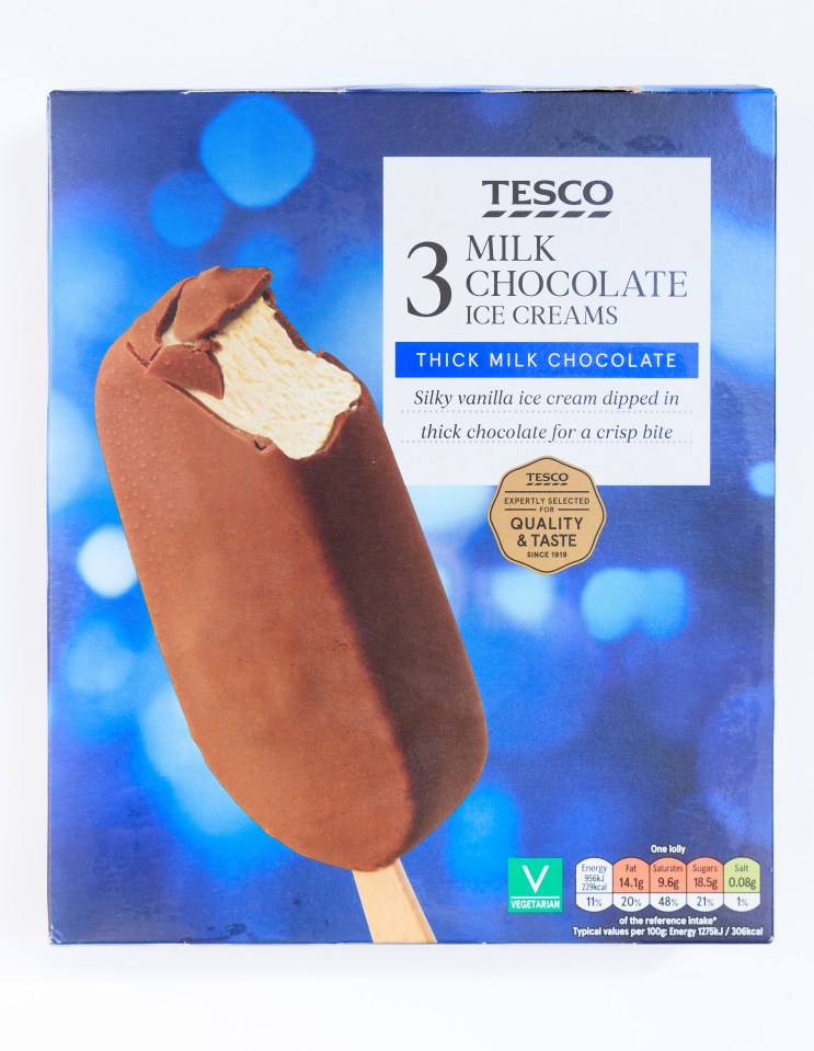 Tesco Milk Chocolate Ice Creams box.