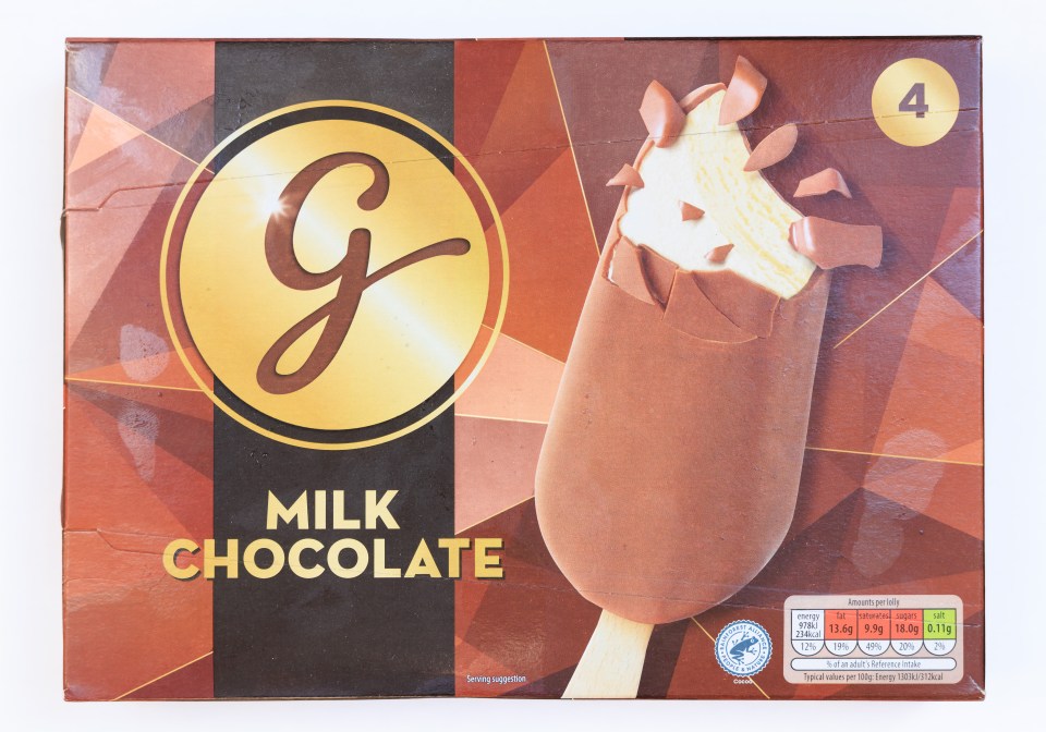 Box of four milk chocolate ice cream bars.