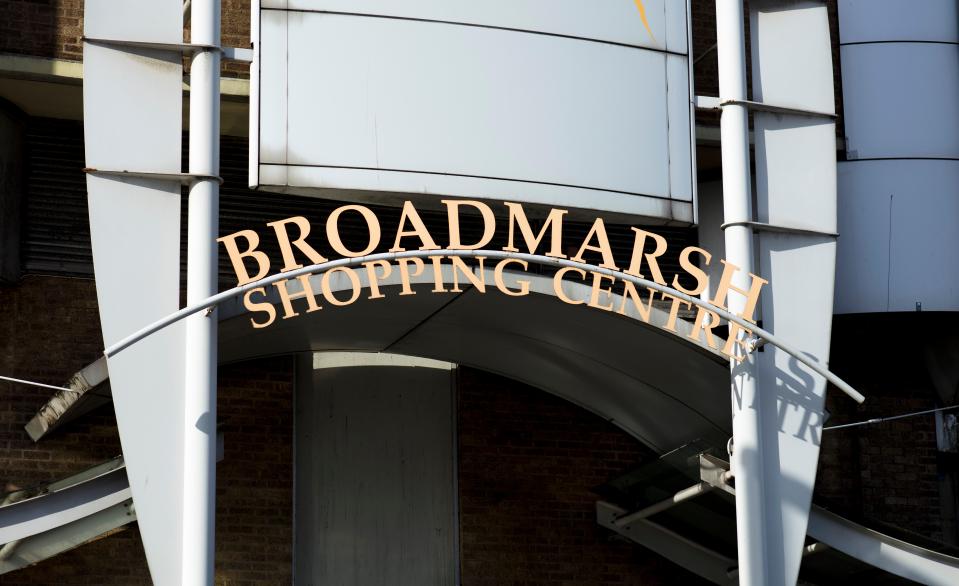 Broadmarsh Shopping Centre sign in Nottingham, UK.