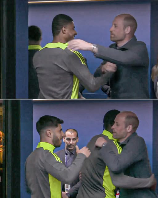 Prince William hugging Marcus Rashford.