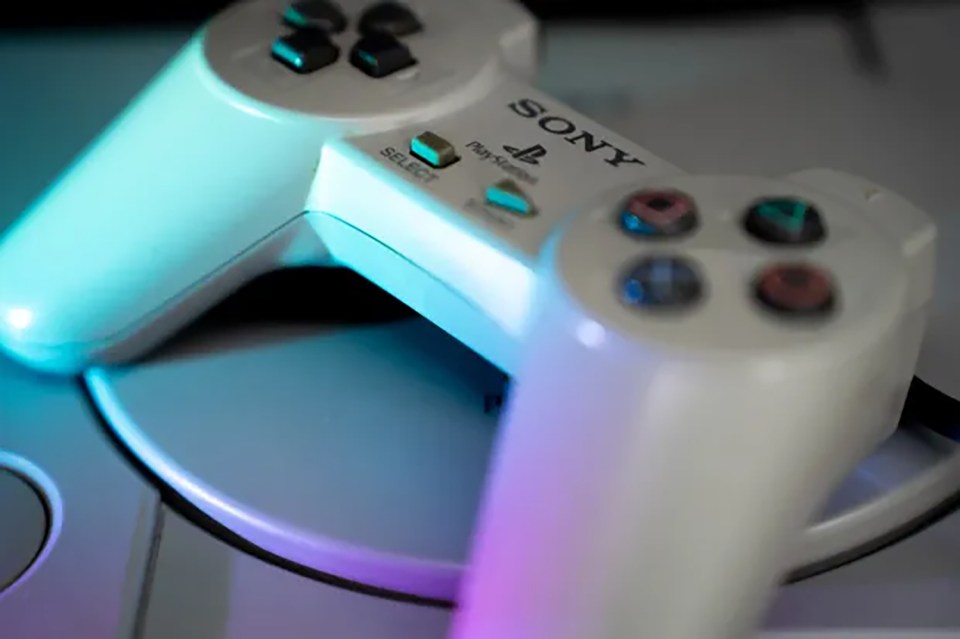 A Sony PlayStation controller.