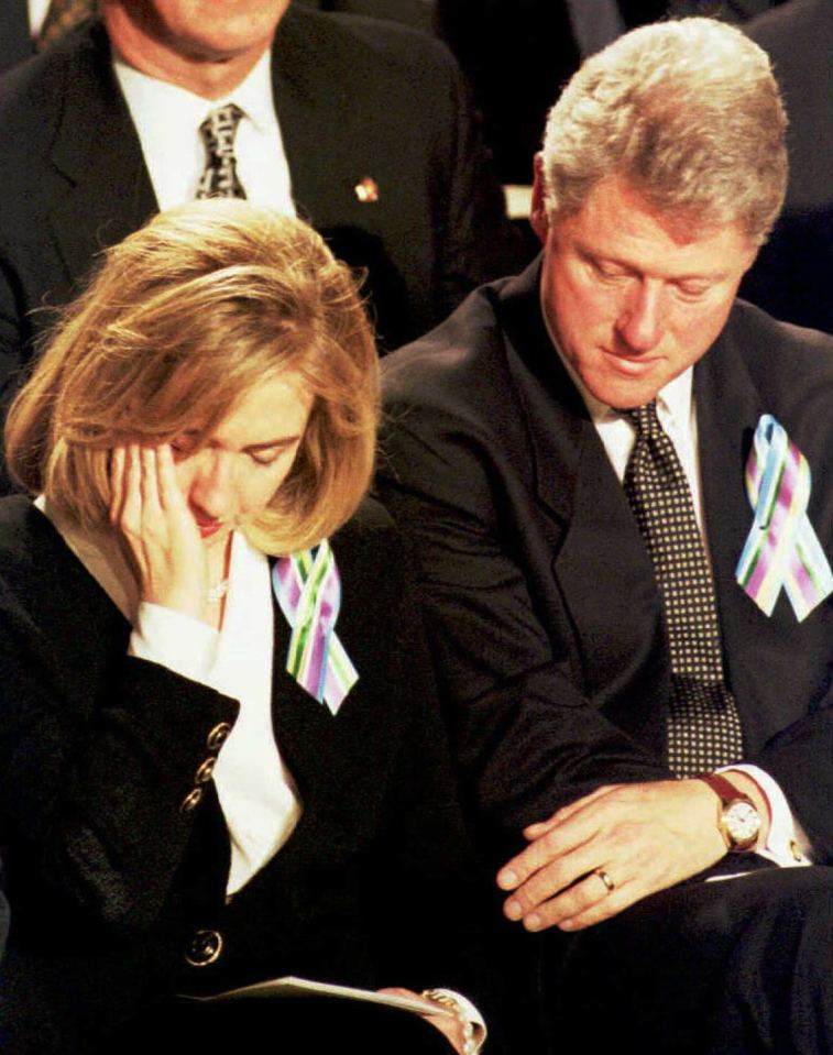 President and Hillary Clinton at a prayer service for Oklahoma City bombing victims.