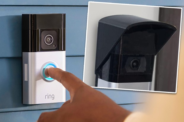Ring doorbell with optional hood.