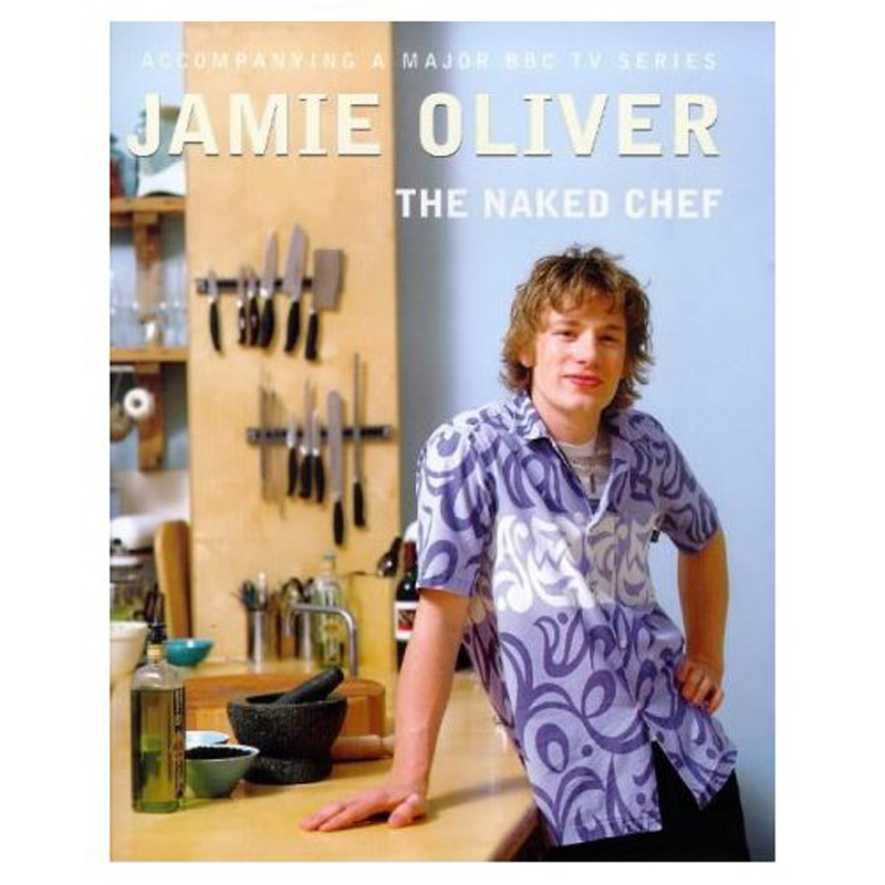 Jamie Oliver's "The Naked Chef" cookbook cover.