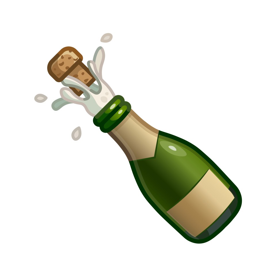 Illustration of a champagne bottle with the cork popping.