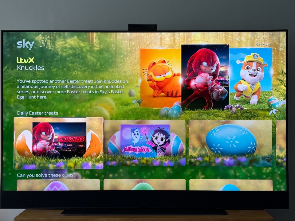 Sky Easter Egg Hunt on itvX featuring Knuckles, Garfield, PAW Patrol, and Isadora Moon.