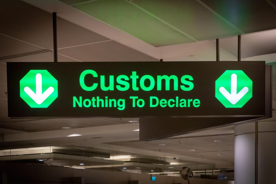 Airport customs sign: Nothing to declare.