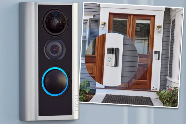 Ring video doorbell installed on a house.