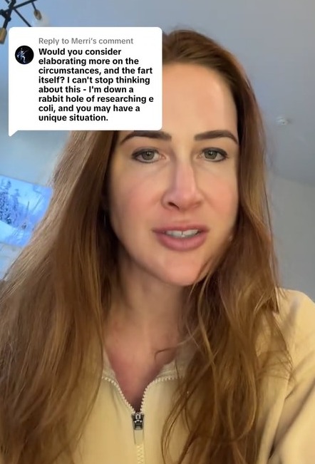 Woman responding to a comment about farting.