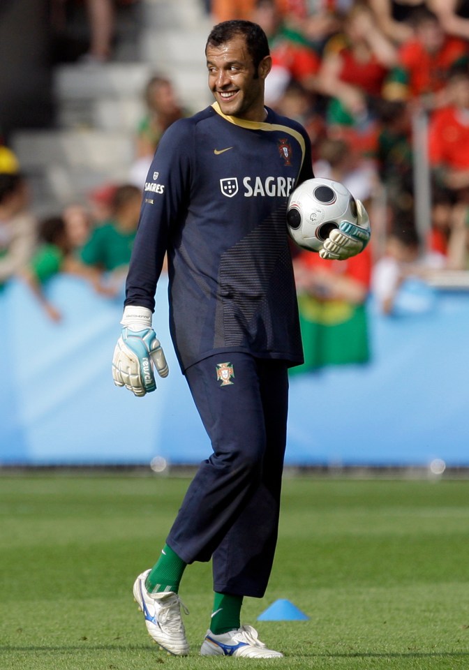 Nuno Espirito Santo, Portuguese goalkeeper, smiles while holding a soccer ball.