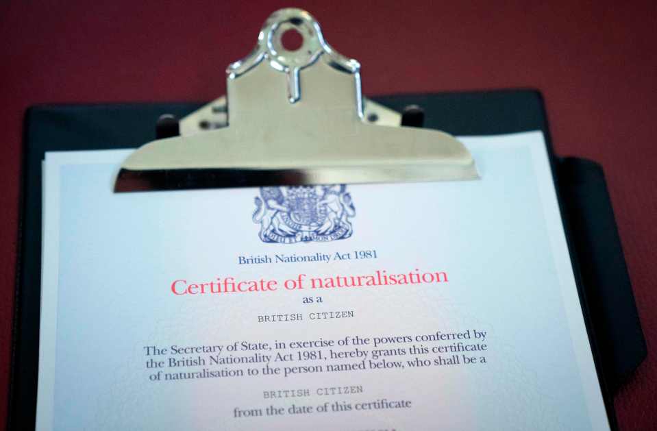 British Certificate of Naturalisation.